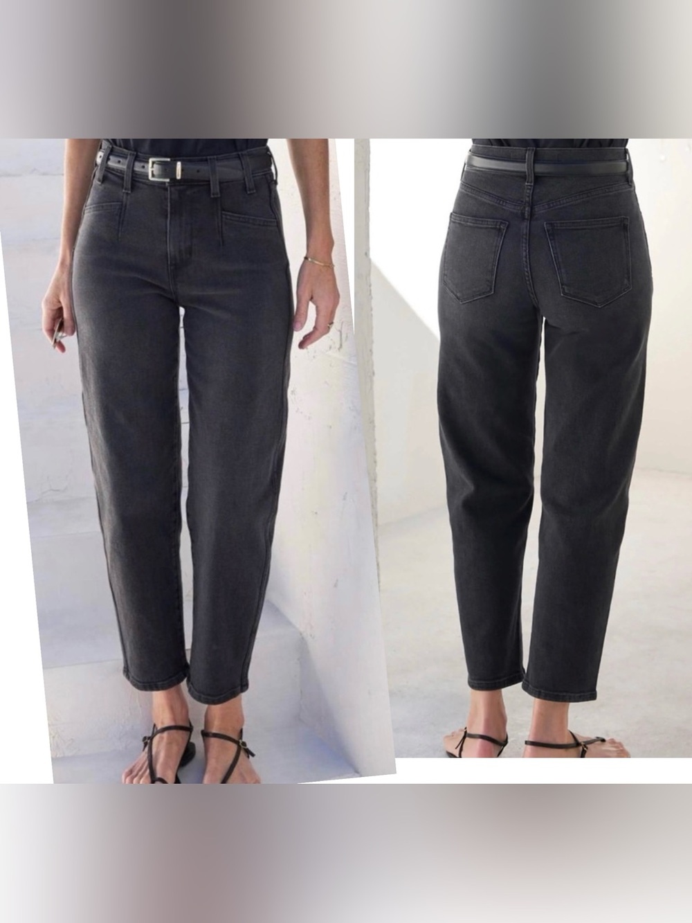 AYR The Beat Cotton High Rise Barrel Leg Ankle Crop Jean Washed Black Size 32